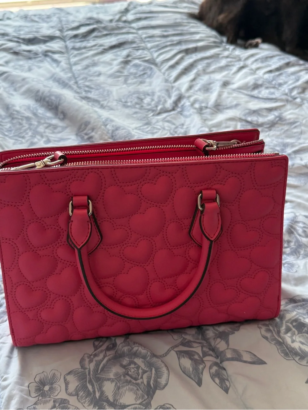 Michael Kors Red Quilted Heart Satchel with Logo Charm